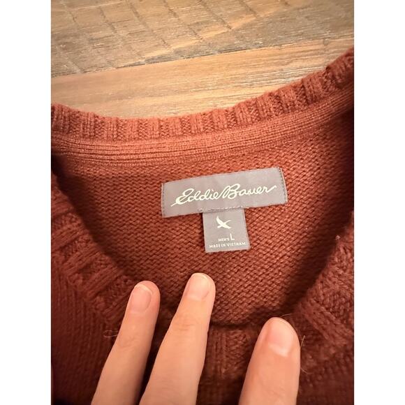Eddie Bauer Men’s Sweater Size L Rust Red Fair Isle Knit Crewneck Pullover - Picture 6 of 8